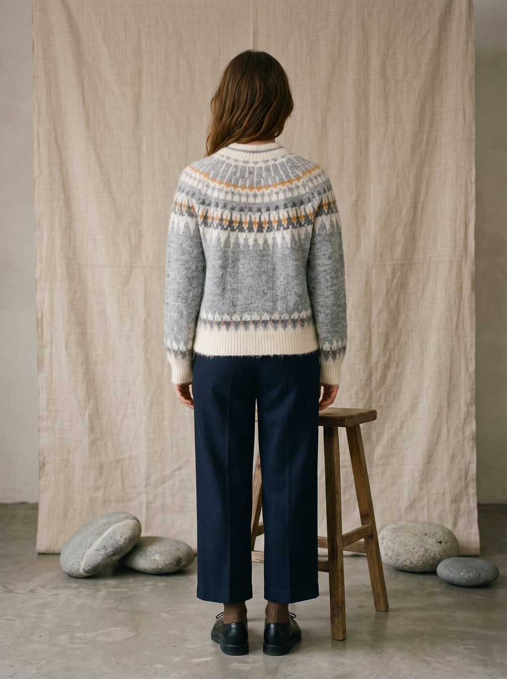 Artisans of Humanity - Cashmere Blend Fair Isle Button-Up Cardigan | Light Blue