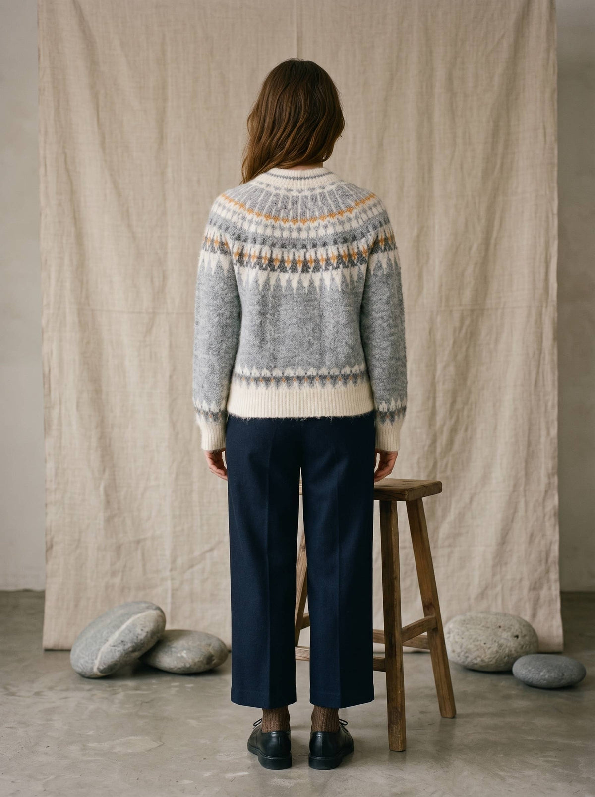Artisans of Humanity - Cashmere Blend Fair Isle Button-Up Cardigan | Light Blue