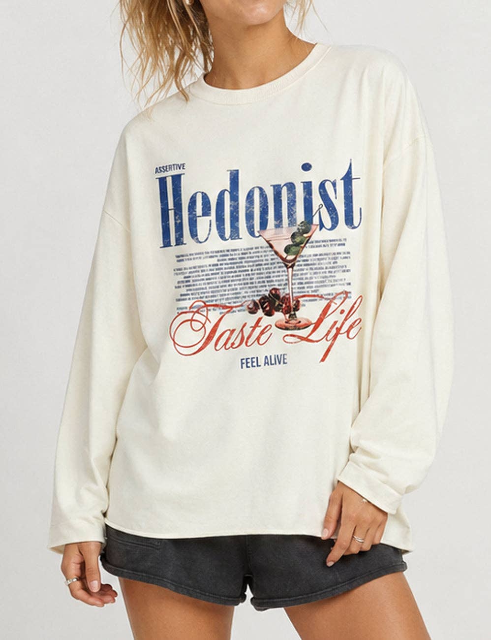 Sweetkama - Ladies Casual Graphic Print Long Sleeves T-Shirt: Off White / S
