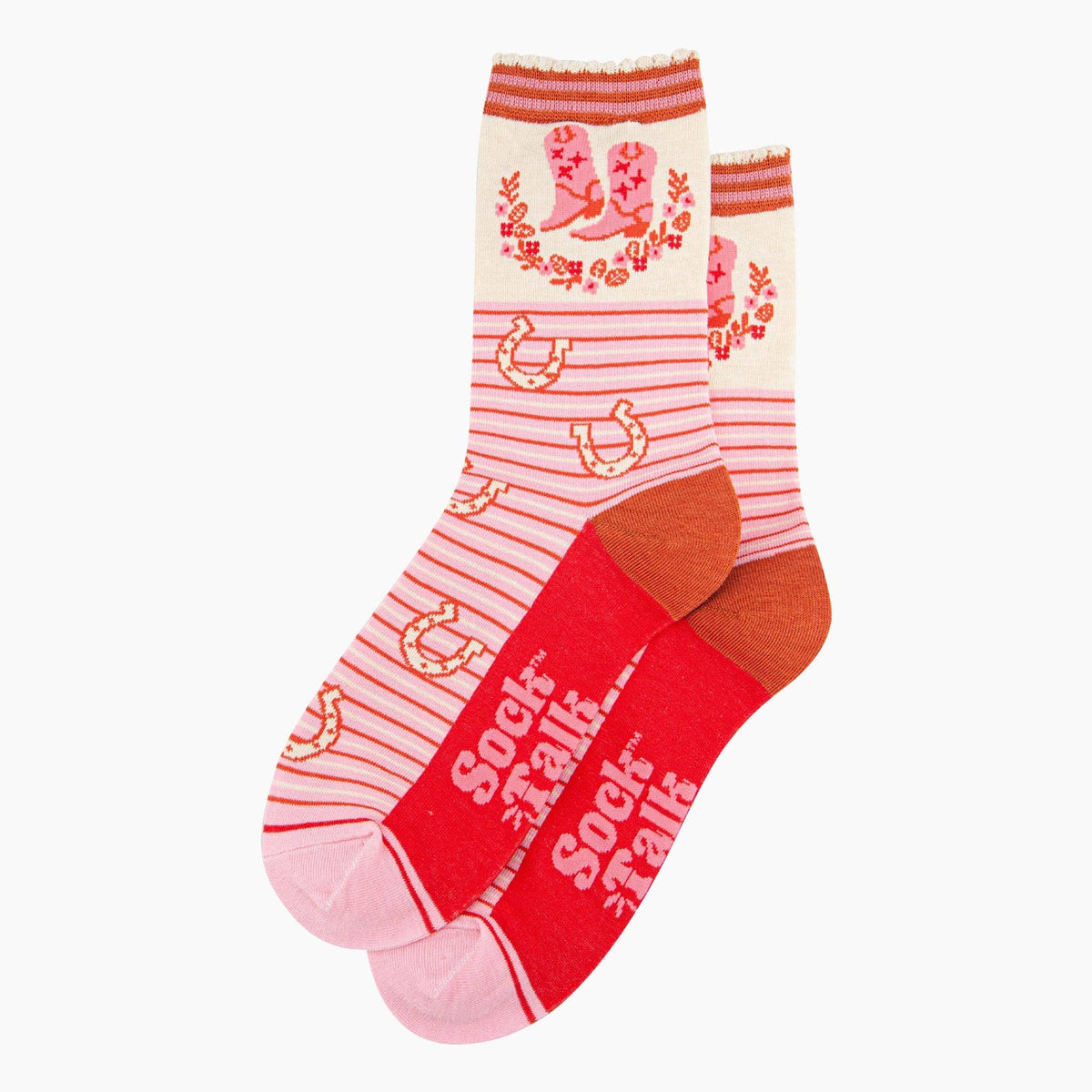 Sock Talk - Cowboy Boot Stripe Bamboo Socks in Pink: UK 3-7 | EU 36-40 | US 5-9