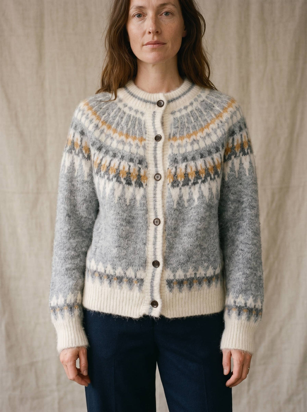 Artisans of Humanity - Cashmere Blend Fair Isle Button-Up Cardigan | Light Blue