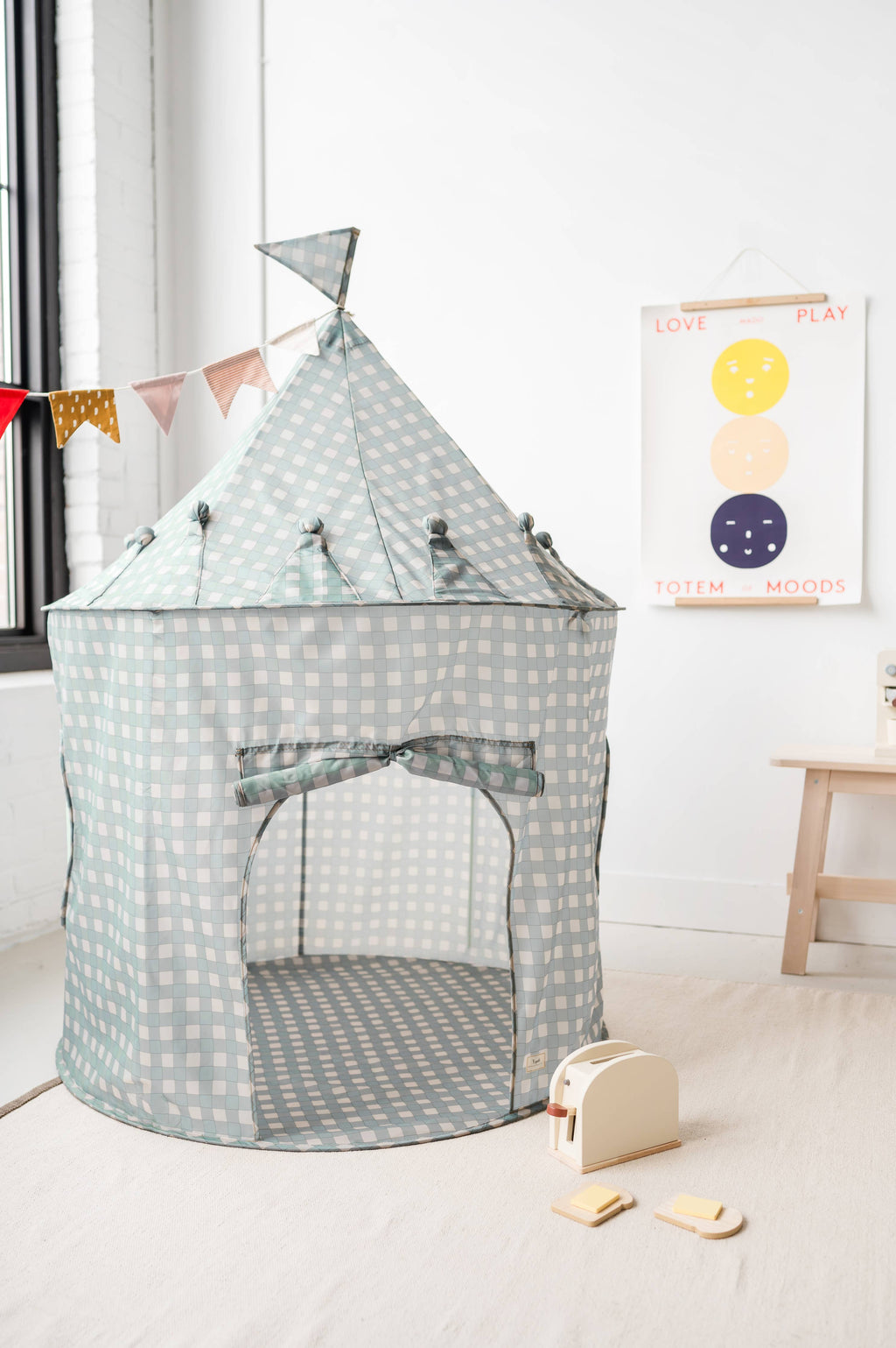 Kids Play Tent Castle with Recycled Fabric - Prints: Blueberry Taupe