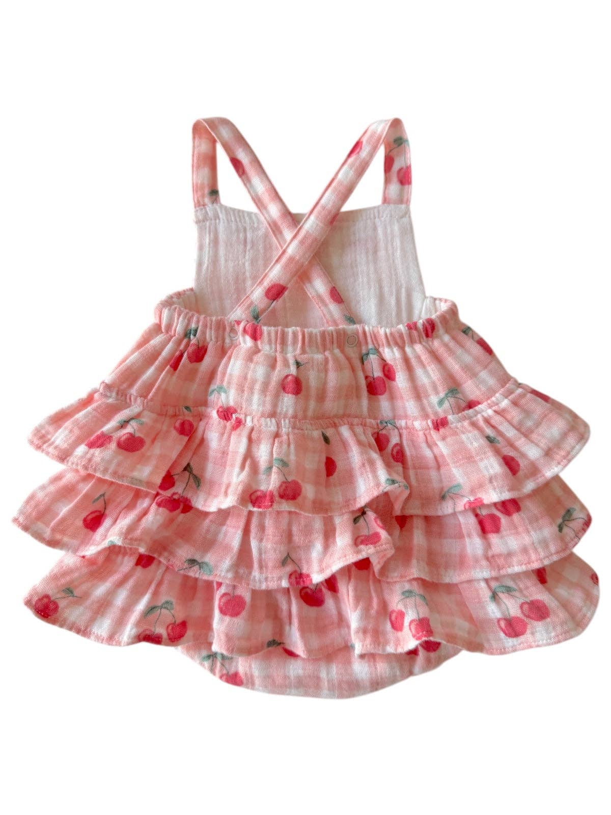 Gingham Cherries / Muslin Ruffle Sunsuit: 3-6M