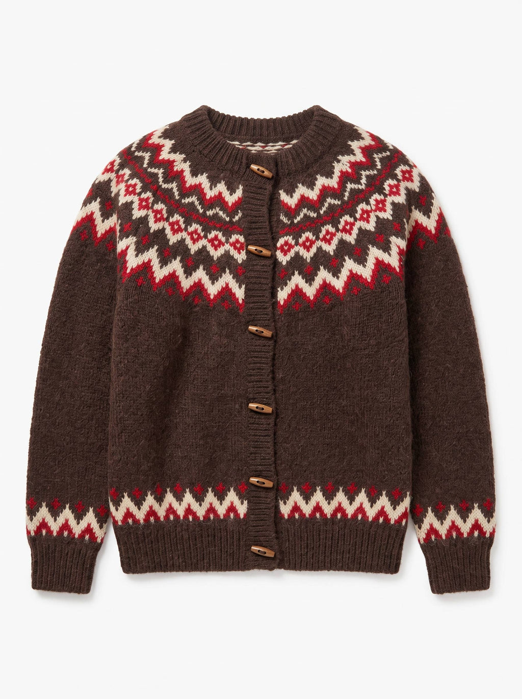 Artisans of Humanity - Cashmere Blend Fair Isle Toggle Cardigan | Chocolate Brown |
