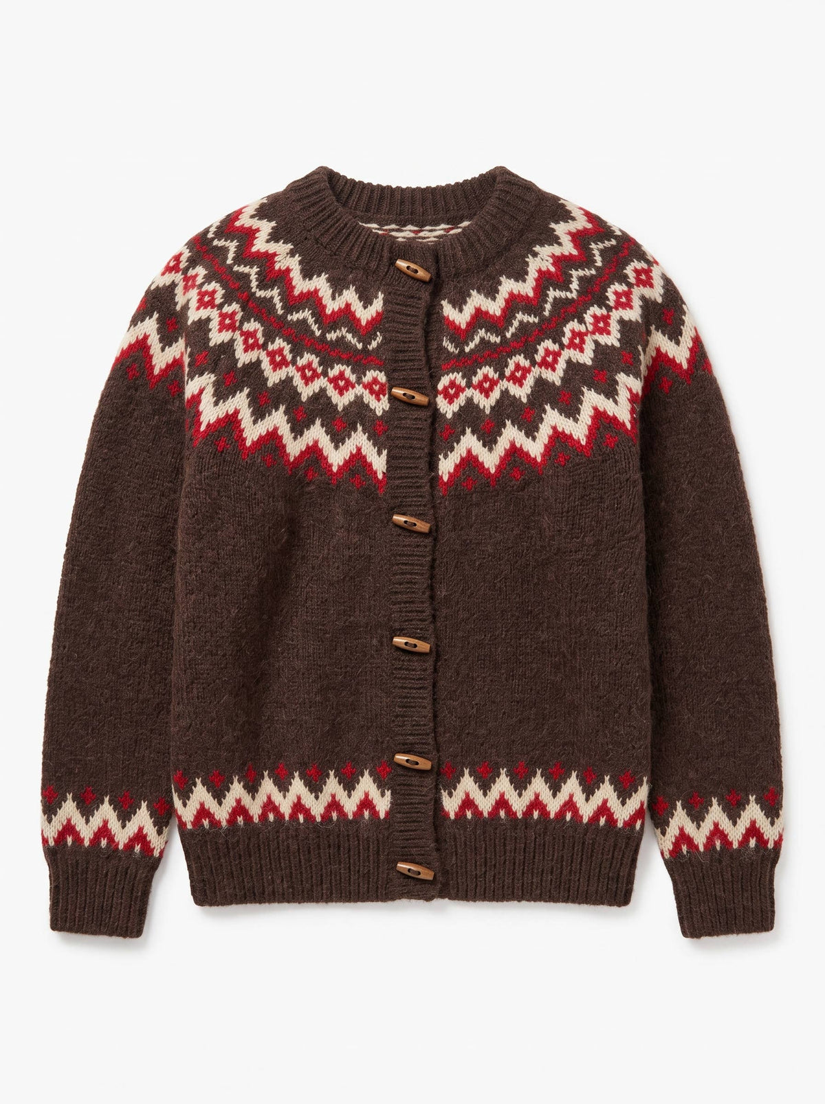 Artisans of Humanity - Cashmere Blend Fair Isle Toggle Cardigan | Chocolate Brown |