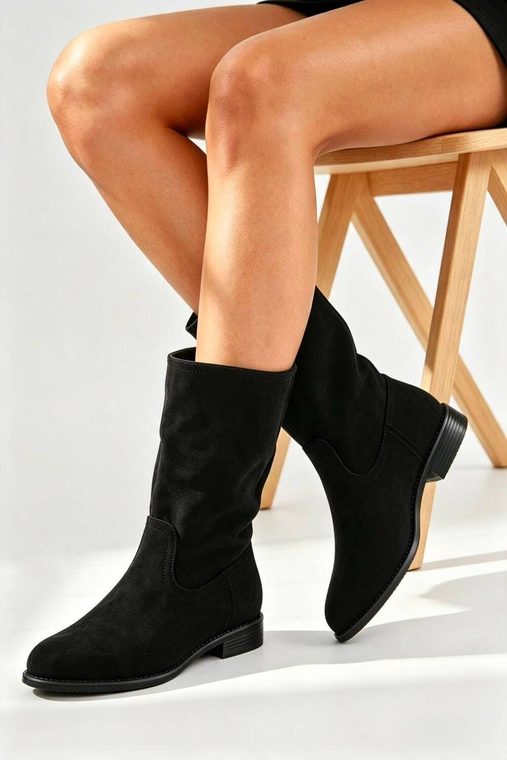No Doubt Shoes - Designer Mid-Calf Suede Boots: KHAKI / STANDARD / UK8/US10