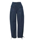 Rosa Clothing - Vintage wash cinch-tie banded ankle Balloon Jeans: DarkBlue / L