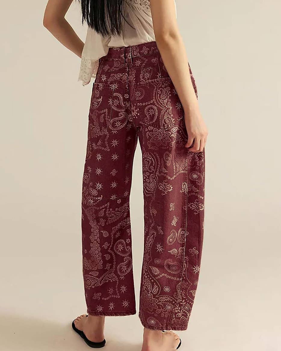 Rosa Clothing - Y2k Western Vintage Paisley Printed Jeans: Cowboy / M