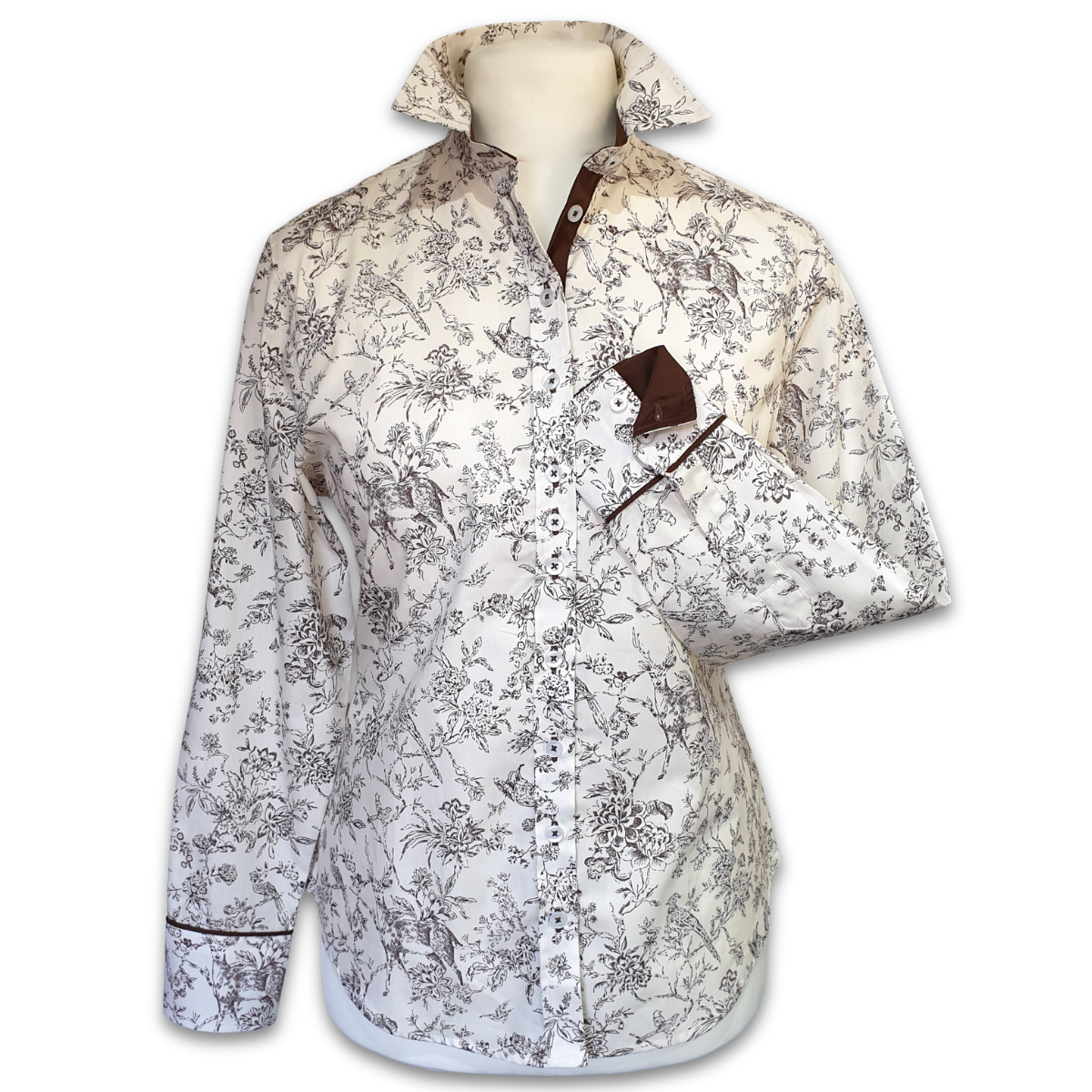 Salamander Shirts Ltd - Grenouille Brown Countryside Sketch Print Cotton Shirt: L
