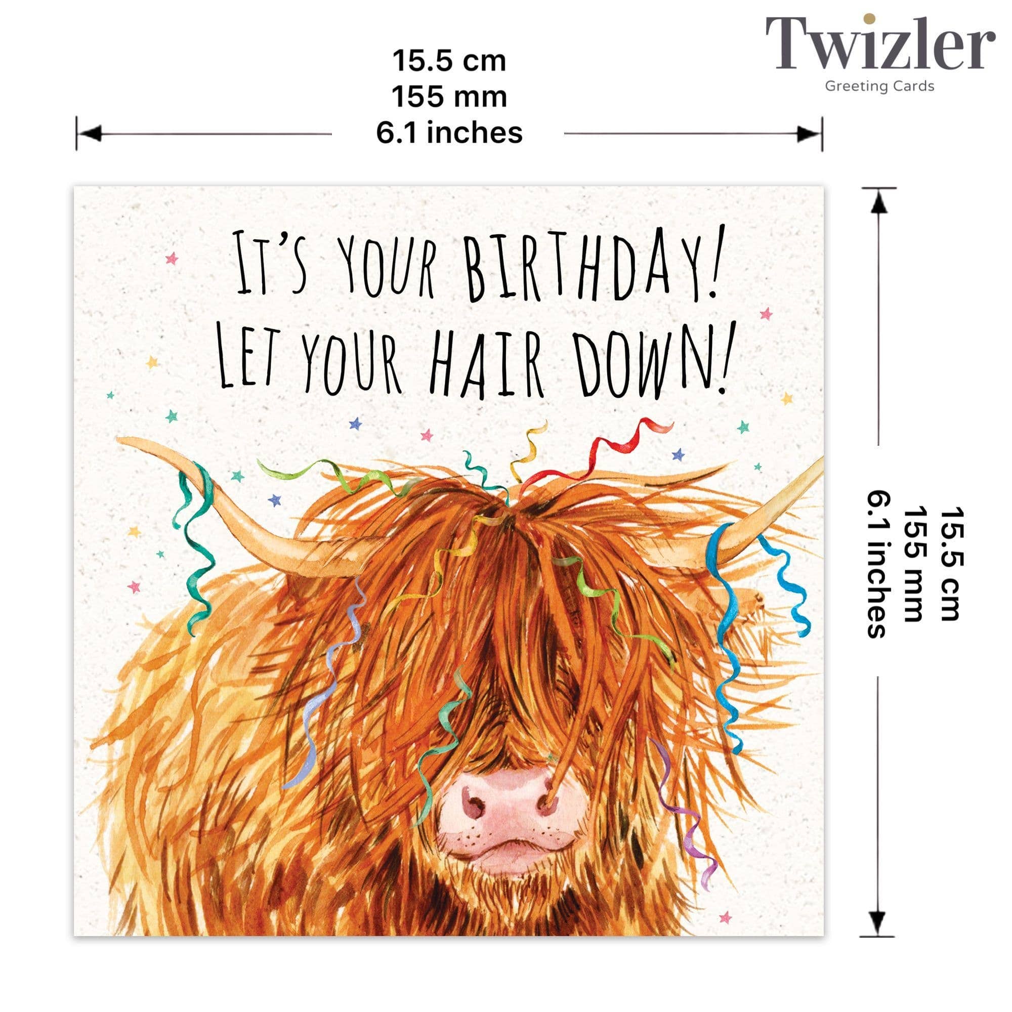 Twizler Ltd - Funny Birthday Card Highland Cow Let Your Hair Down