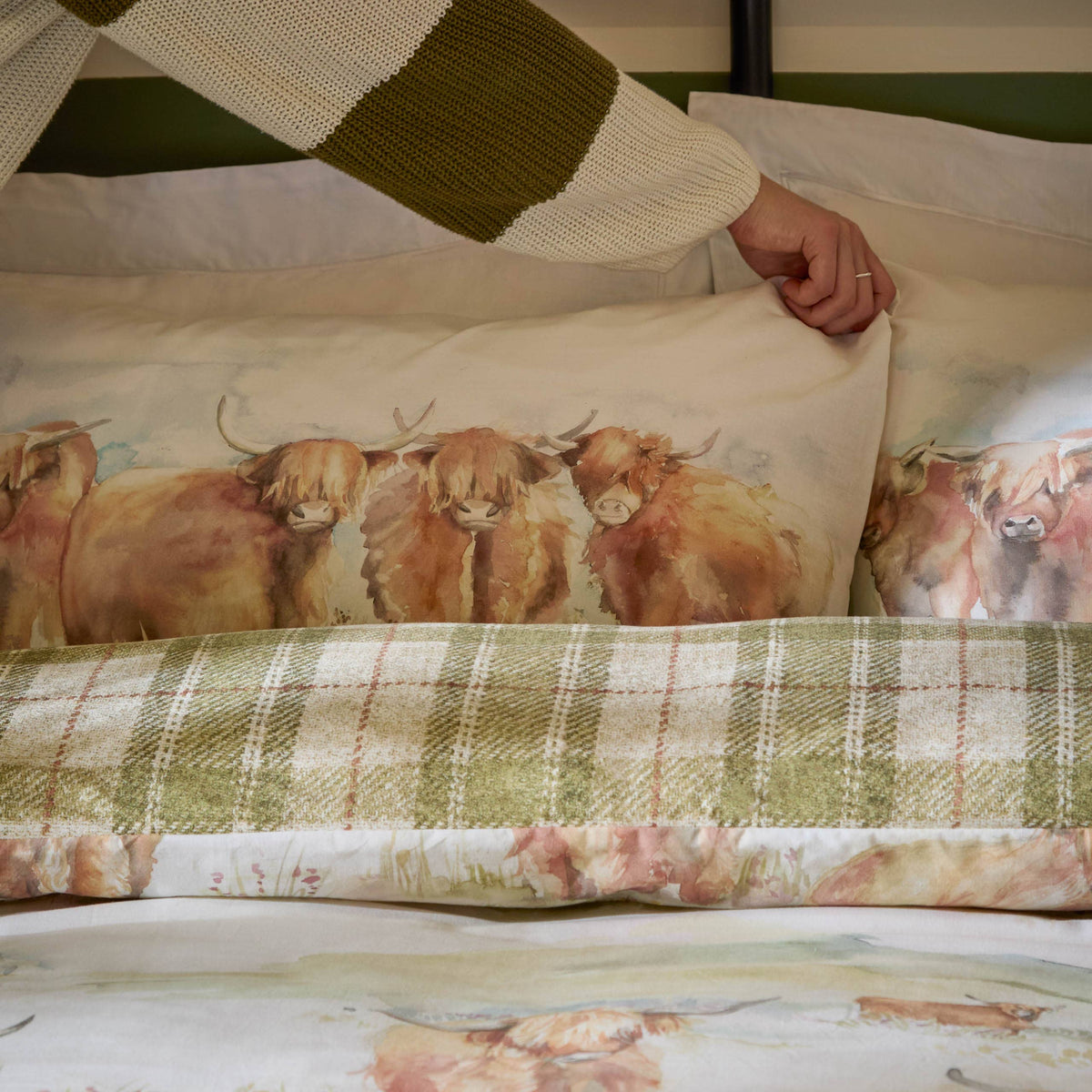 Riva Home - Highland Cattle 100% Cotton Reversible Duvet Cover Set Multi: Multicolour / Double