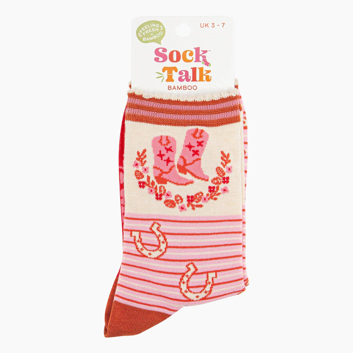 Sock Talk - Cowboy Boot Stripe Bamboo Socks in Pink: UK 3-7 | EU 36-40 | US 5-9
