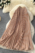 Mccolin - Checkered Flowing Maxi Skirt: COFFEE / One Size