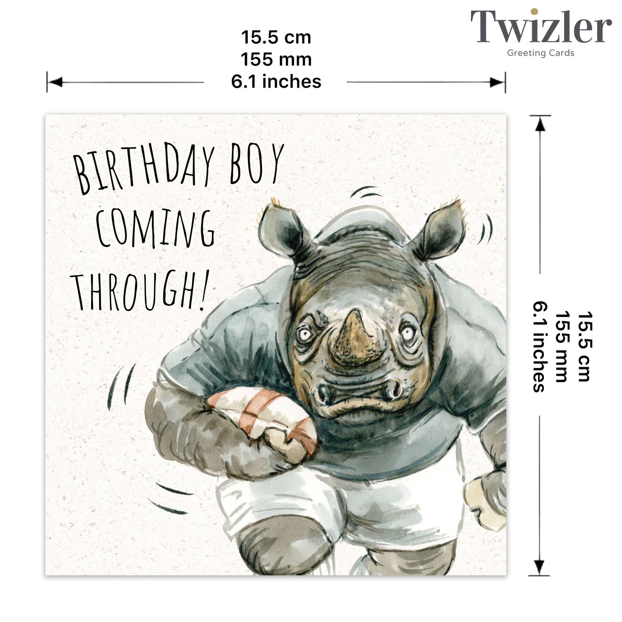 Twizler Ltd - Funny Birthday Card - Rugby Rhino