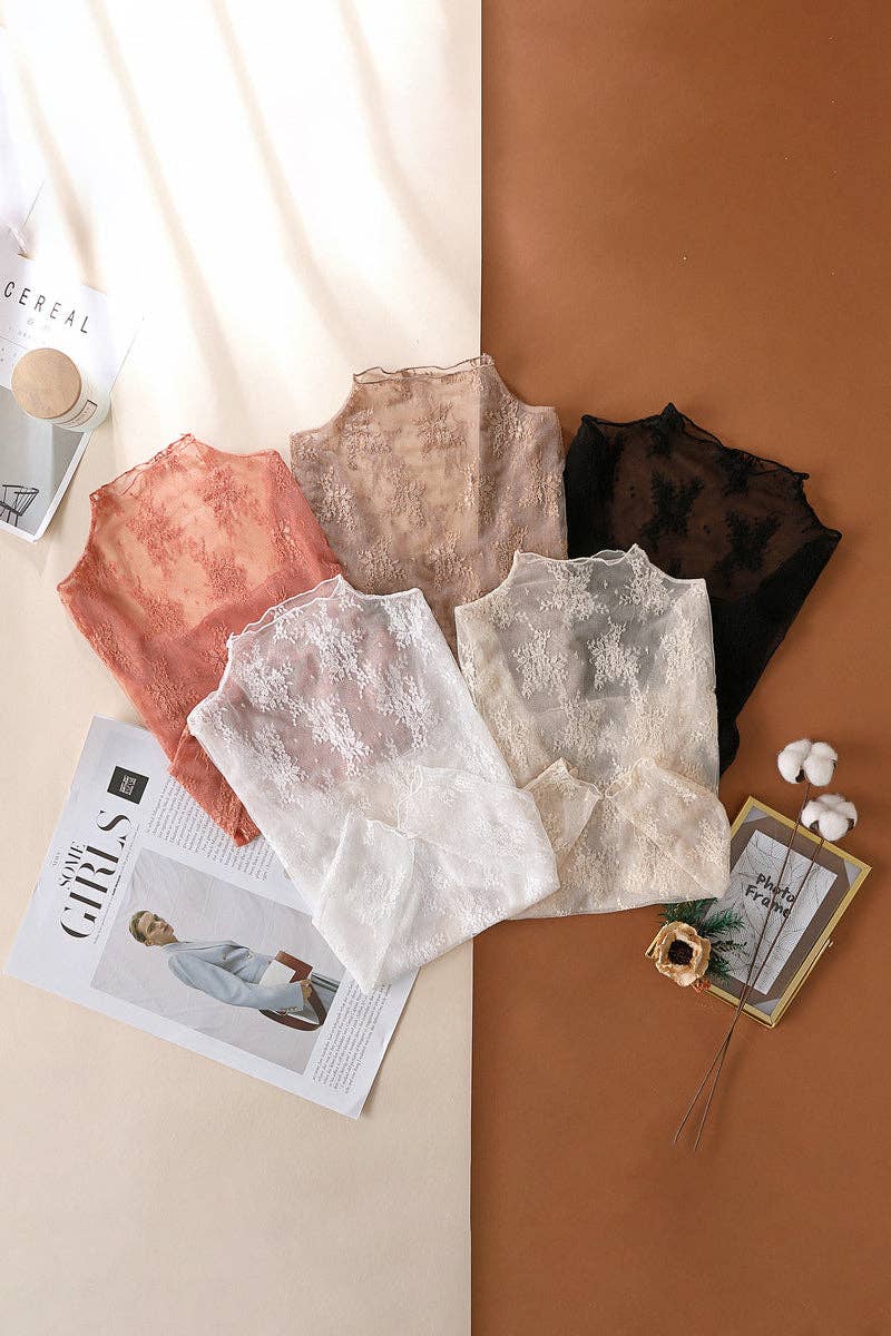Mccolin - Elegant Lace Floral Blouse: COFFEE / M