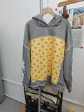 Mccolin - Patchwork Quilted Hoodie Sweatshirt: GREY / S
