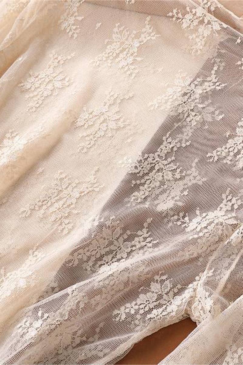 Mccolin - Elegant Lace Floral Blouse: BEIGE / XL