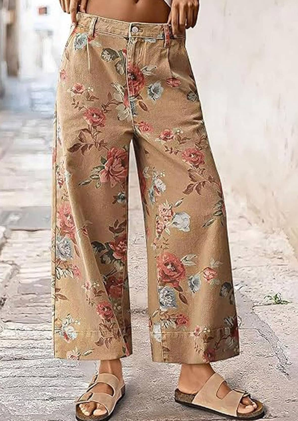 Rosa Clothing - Women Vintage Floral Print Wide Leg Jeans Boho Street Wear: Coffee / XXL