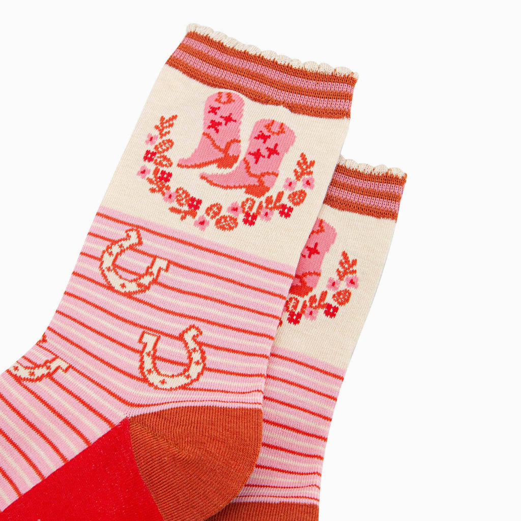 Sock Talk - Cowboy Boot Stripe Bamboo Socks in Pink: UK 3-7 | EU 36-40 | US 5-9
