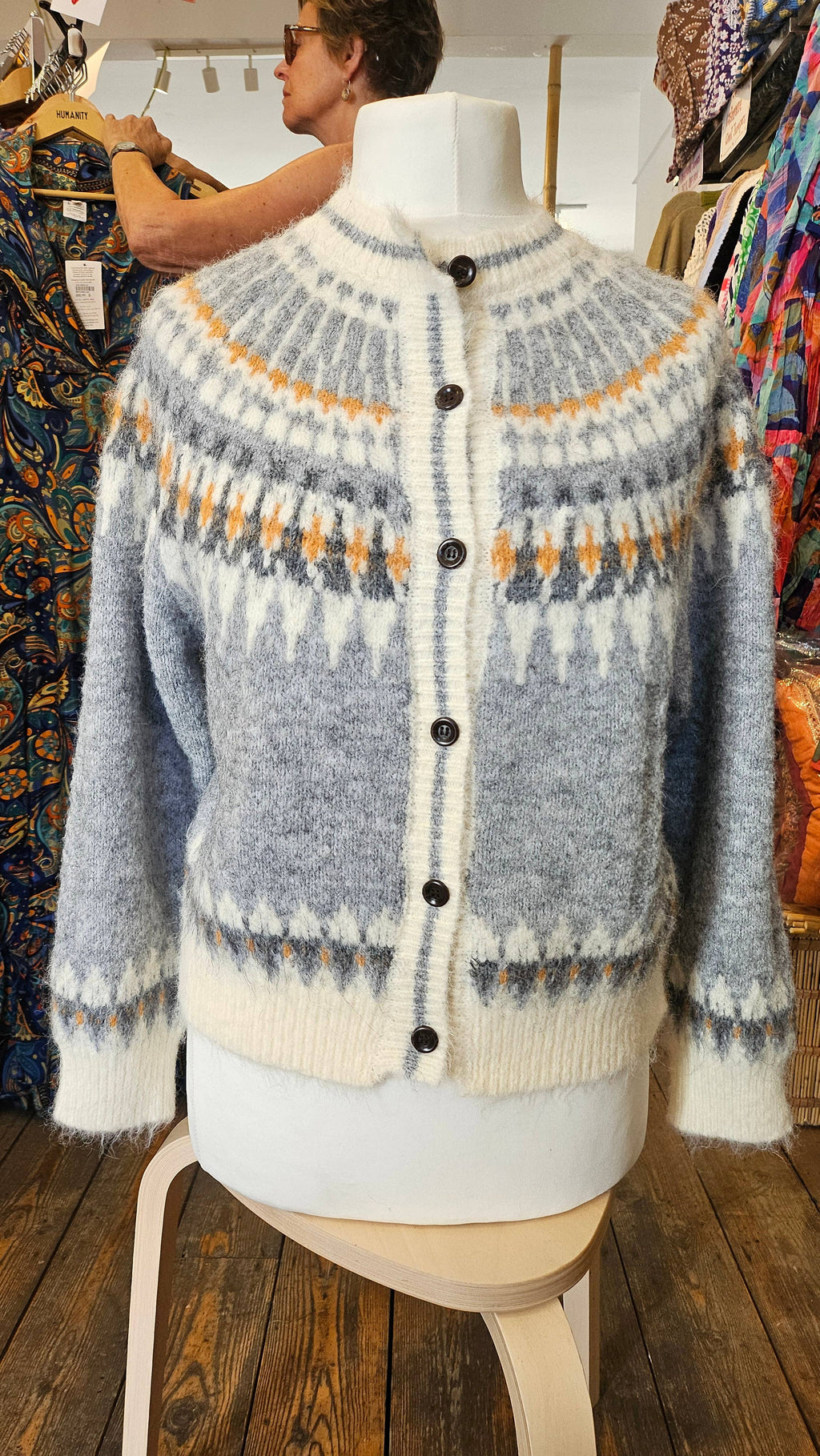 Artisans of Humanity - Cashmere Blend Fair Isle Button-Up Cardigan | Light Blue