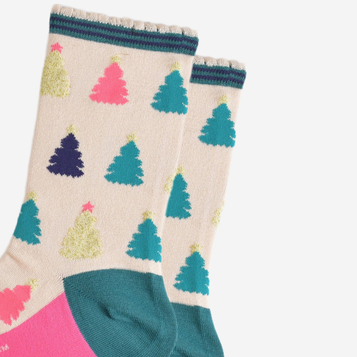 Sock Talk - Christmas Tree Bamboo Socks in Cream/Multi: UK 3-7 | EU 36-40 | US 5-9