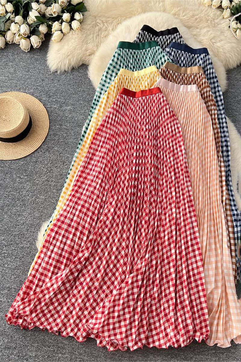 Mccolin - Checkered Flowing Maxi Skirt: COFFEE / One Size