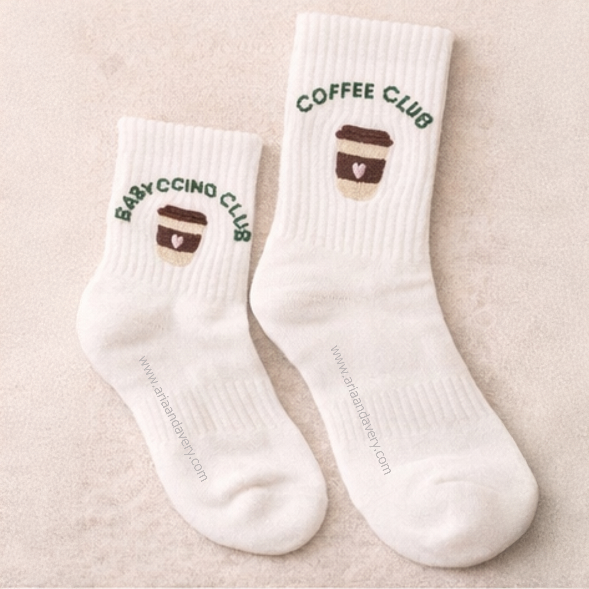 Aria & Avery - Matching Mummy & Mini Coffee Club Socks: Childrens Babyccino Club 2-5 Years
