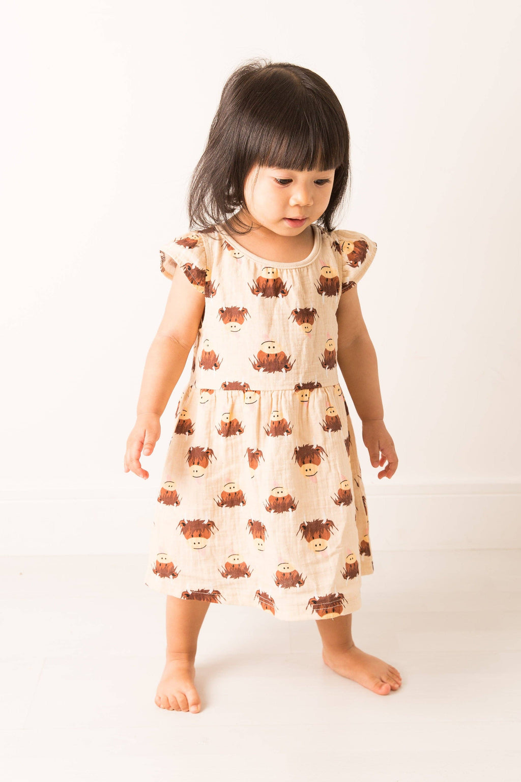 Blade and Rose Limited - Neutral Highland Cow Summer Dress: 6-12 Months / Dress