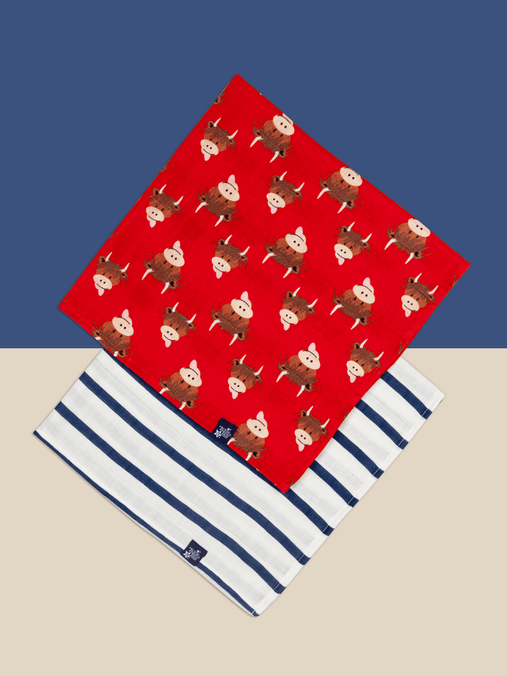 Blade and Rose Limited - Hamish Highland Cow Muslin Bibs & Squares: One Size / Muslin 2pk bib