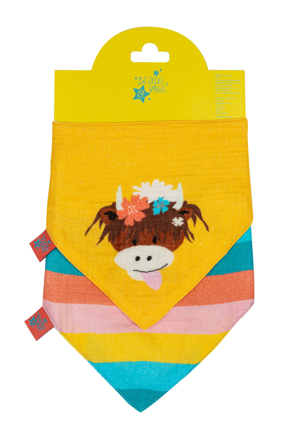 Blade and Rose Limited - Bonnie Highland Cow Muslin Bibs & Squares: One Size / Muslin 2pk Bib