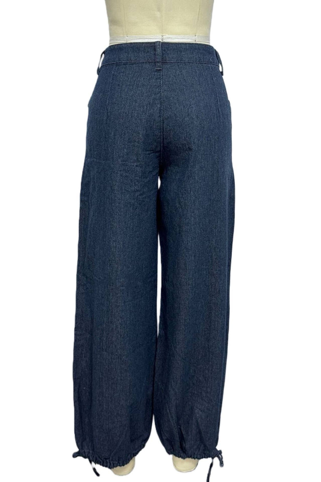 Rosa Clothing - Vintage wash cinch-tie banded ankle Balloon Jeans: DarkBlue / XL