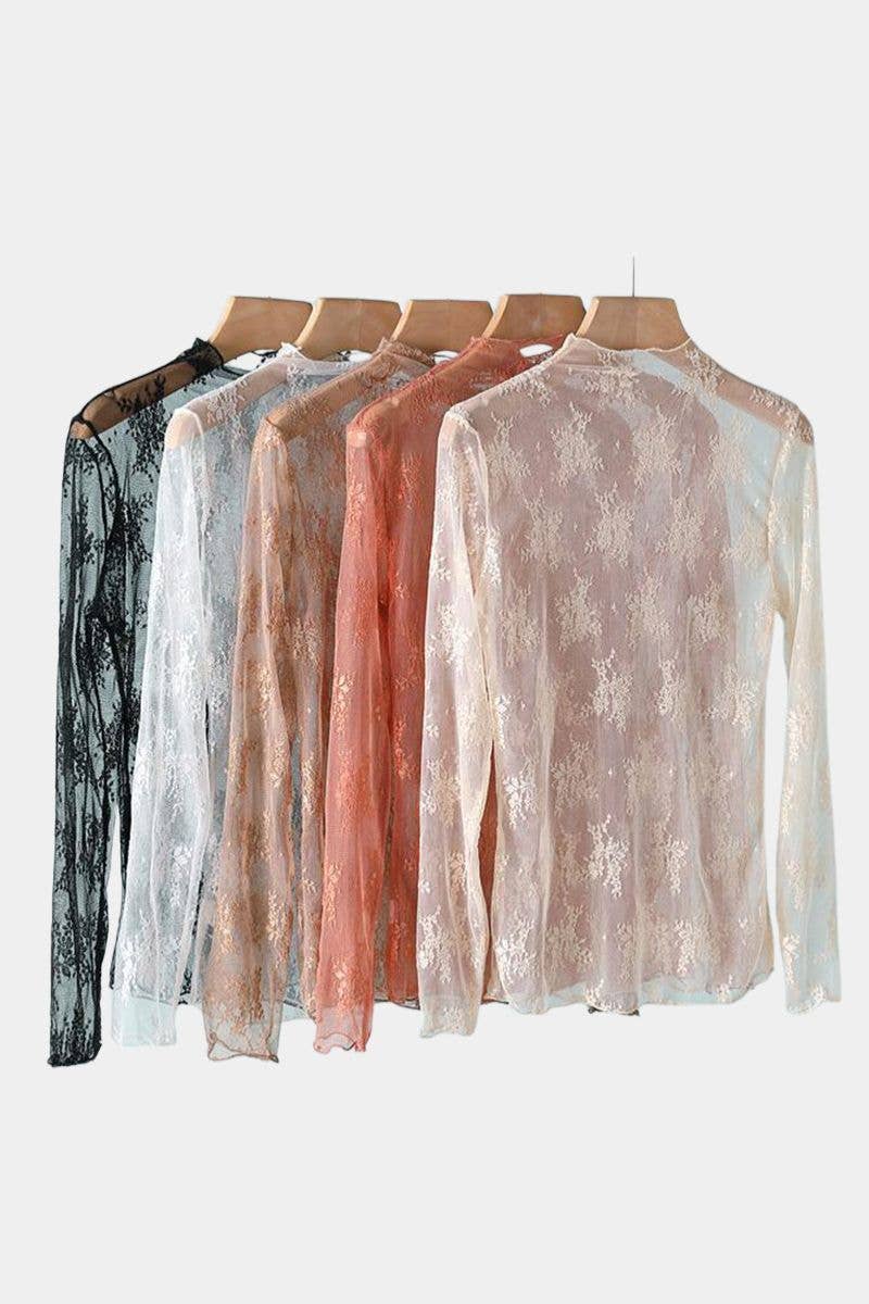 Mccolin - Elegant Lace Floral Blouse: COFFEE / S