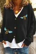 Mccolin - Bee Embellished Button-Up Cardigan: BLACK / S