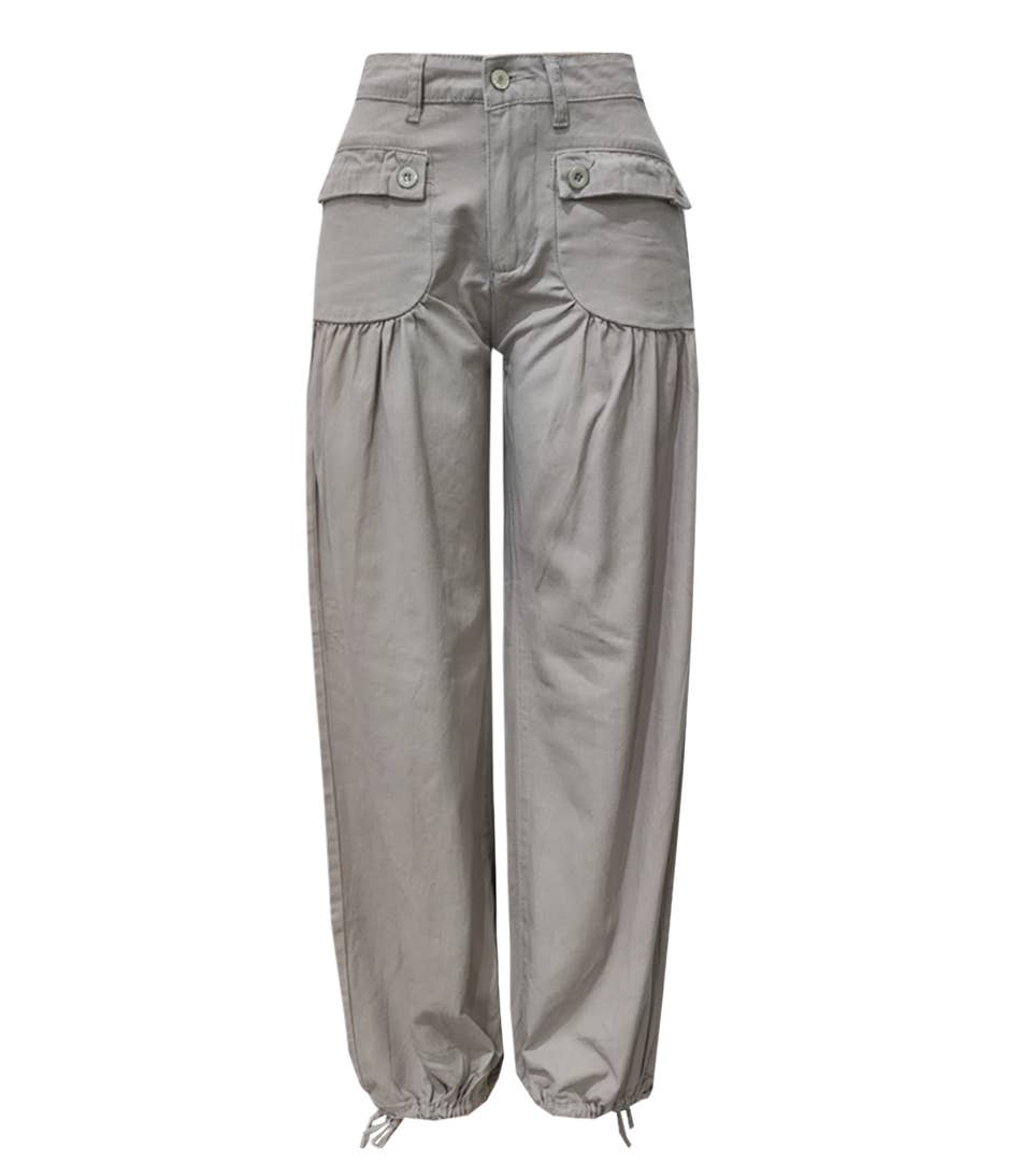 Rosa Clothing - Vintage wash cinch-tie banded ankle Balloon Jeans: DarkBlue / XL